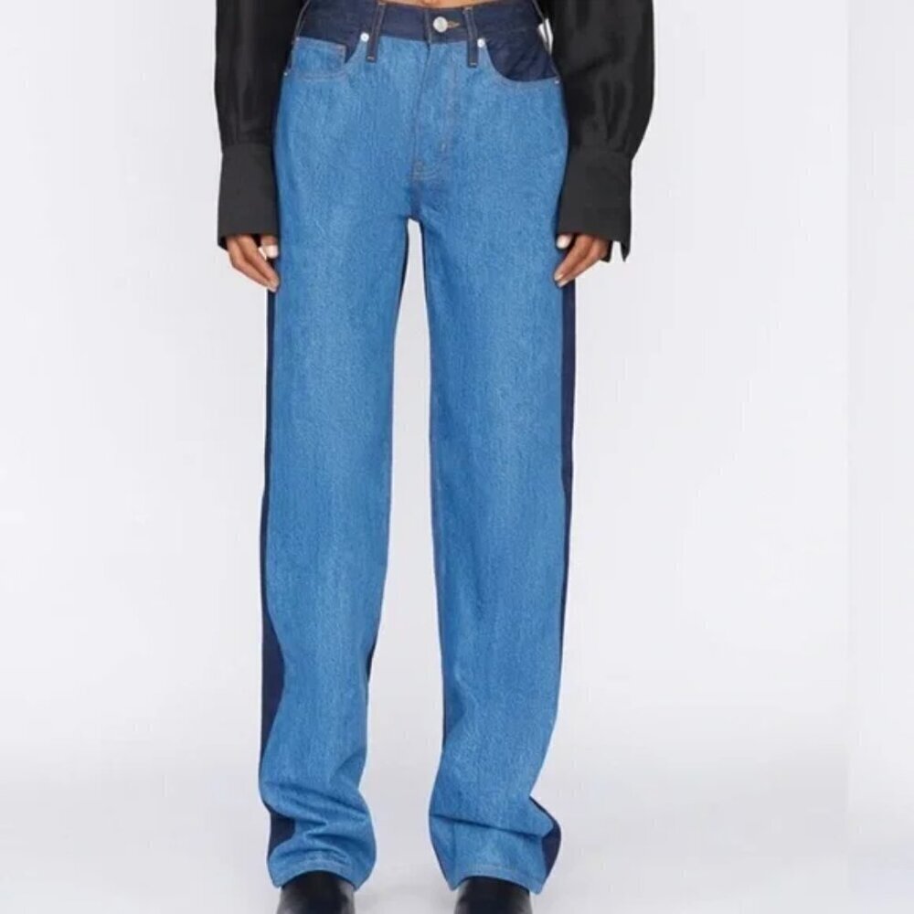 New FRAME Denim Le Contrast Jane High Rise Contrast Patchwork Jeans- Size 25 - Picture 2 of 9